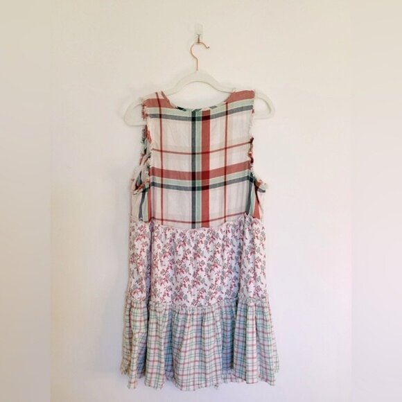 True Craft Sleeveless Midi Dress 0X Plaid & Floral Design With Frayed Edges - Picture 3 of 7